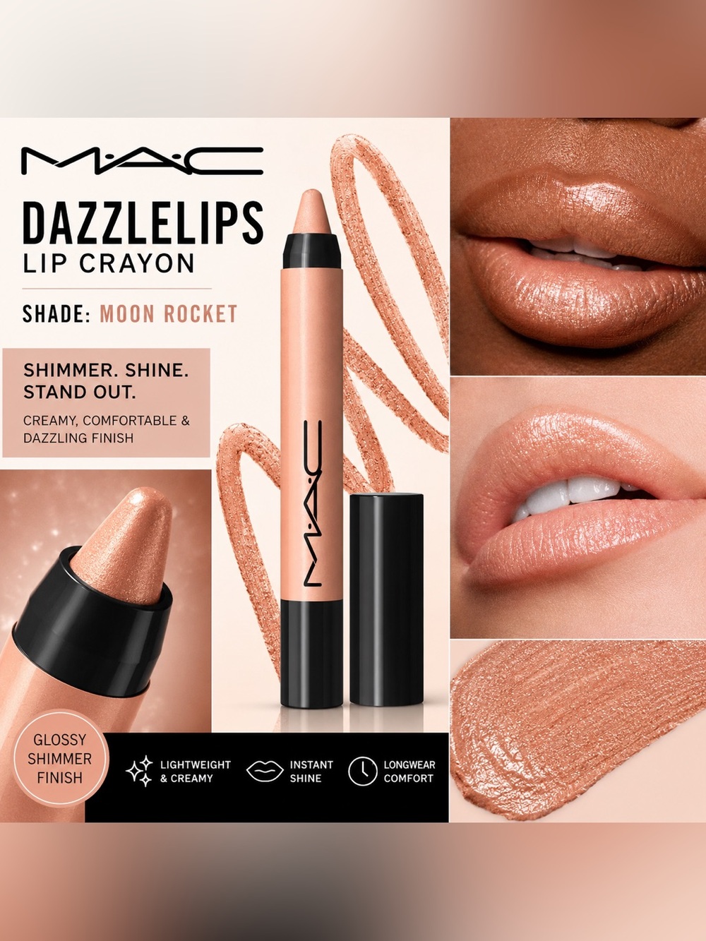 NEW✅ NIB MAC Dazzlelips Lip Crayon – Moon Rocket – Ultra-Smooth & Metallic!